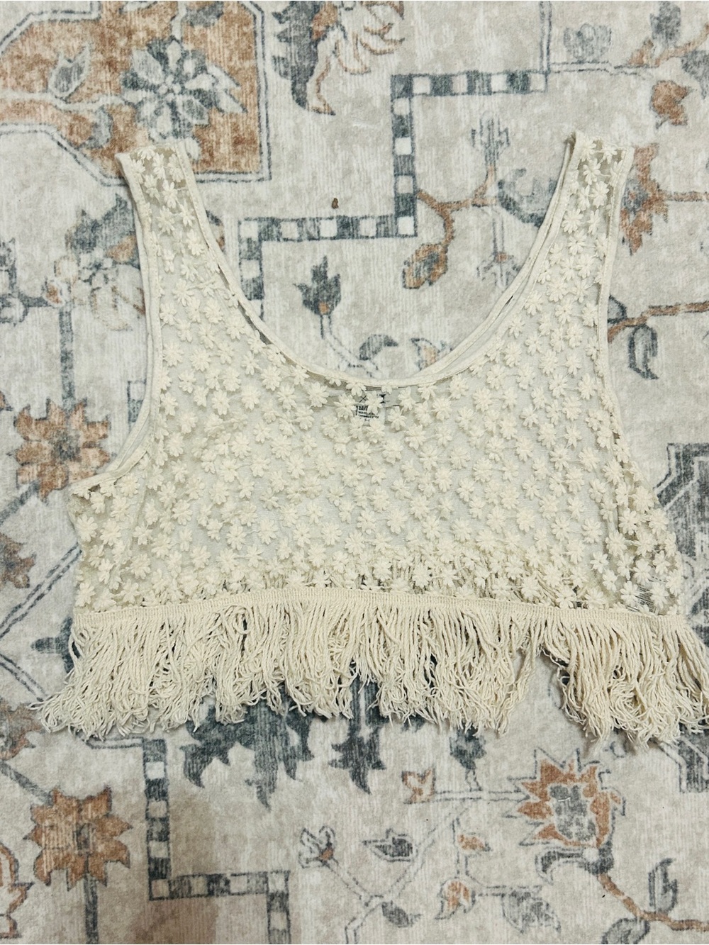 Forever 21 Ivory Crochet Fringe Tank Top